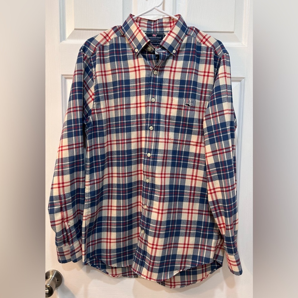 Vineyard‎ Vines Plaid Slim Fit Sz M Long Sleeve Button Down Whale Shirt Vacation